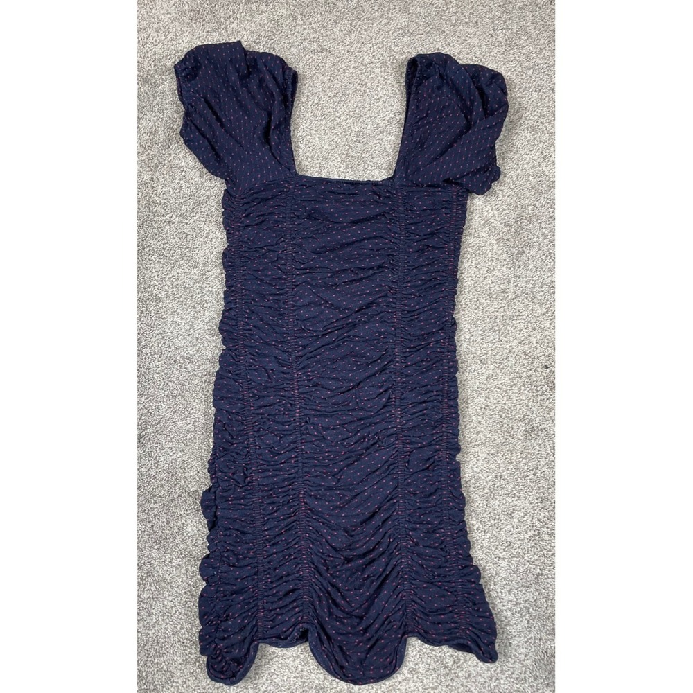 Free People Dress Womens Medium Blue Polka Dot Shes In Parties Bodycon Ruched